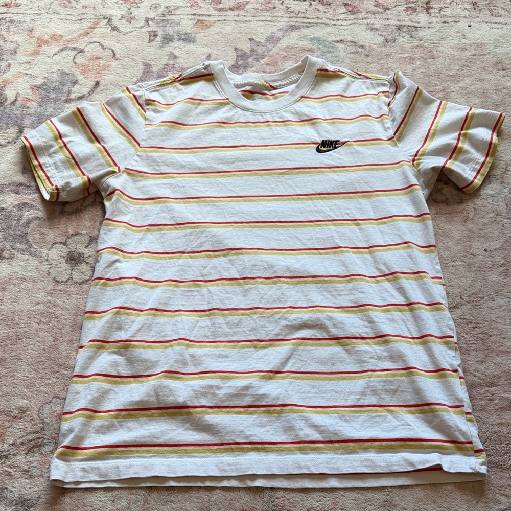 Nike Men's White Tee with Red and Yellow Stripes